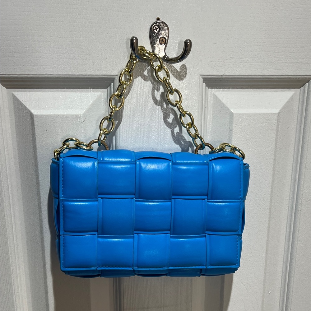 Blue Quilted Chain Shoulder Bag